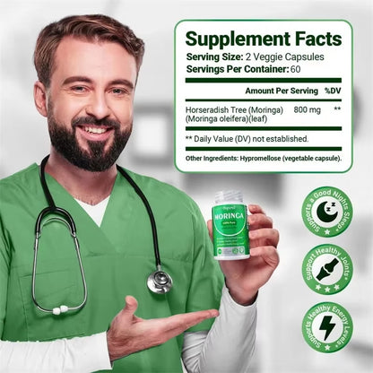 Moringa Capsules - Promote Bone, Joint, Immune Health | Enhance Energy, Endurance, Concentration